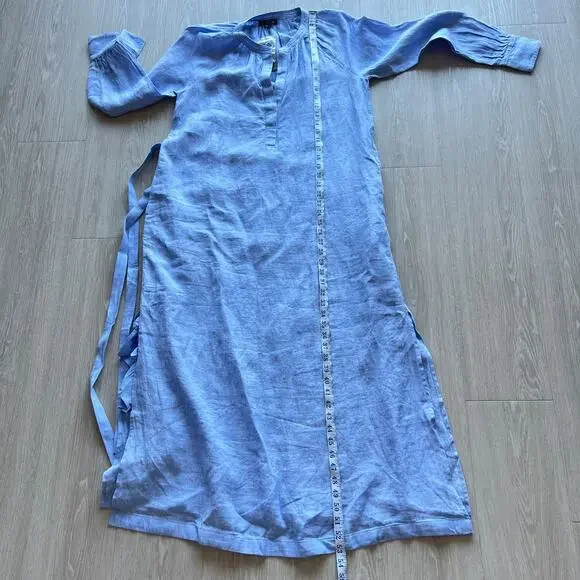 J Crew Cabana Linen Dress Size Small Blue Long Sleeve Pockets Flaw - Picture 9 of 15